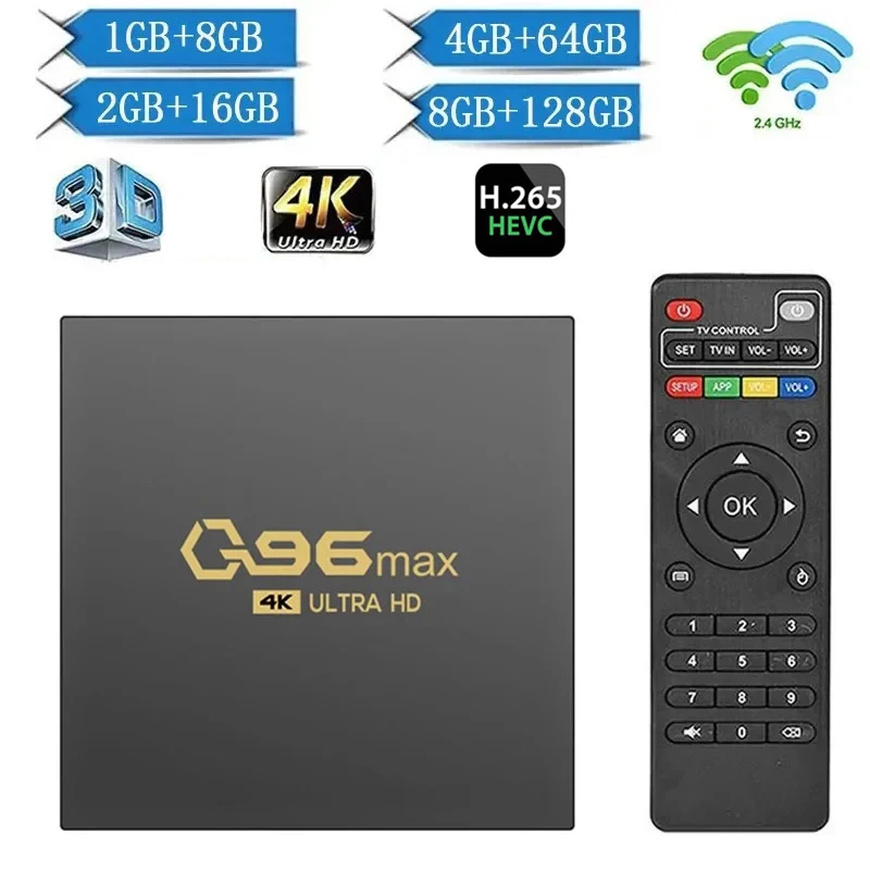 Фото ТВ-приставка Q96 MAX, Android 11, четырехъядерный процессор Amlogic S905, HD телеприставка, медиаплеер H. 265, 8 ГБ, 128 ГБ, Wi-Fi, 4K, домашние кинотеатры, Iptv tv №1