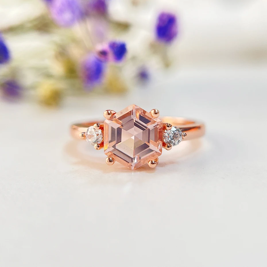 Luxyimagic Nano Morganite Gemstones Ring for Women Solid 925 Sterling Silver Korean Trendy Cousin Engagement Wedding Jewelry