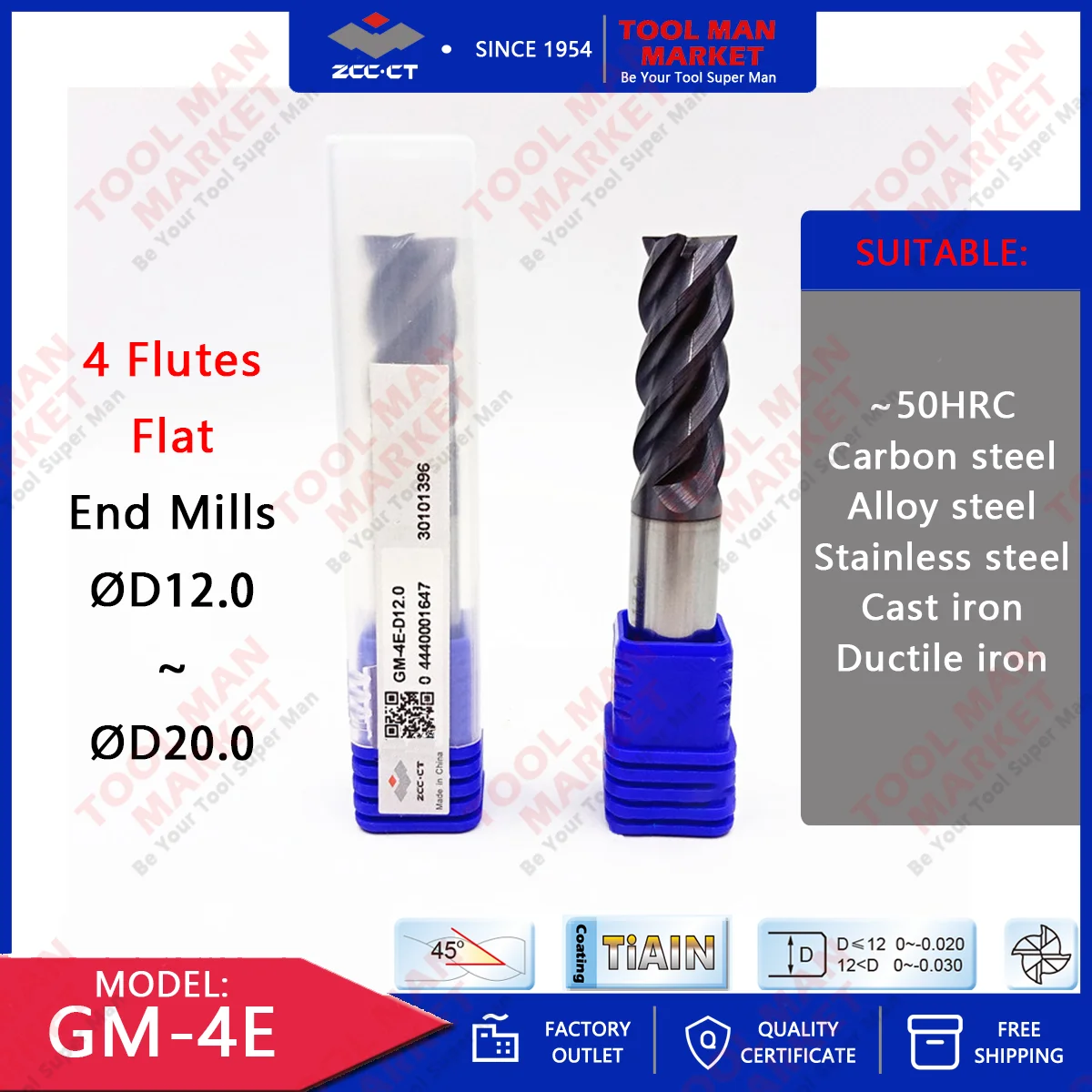 ZCC.CT GM 4E 4 Flutes Flat General Solid Carbide End Mills 10Pcs GM 4E
