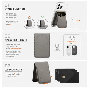 Premium PU Leather Magnetic Phone Card Holder, RFID Anti-Skimming Wallet Compatible with Magnetic Wireless Charging Smartphones, 5