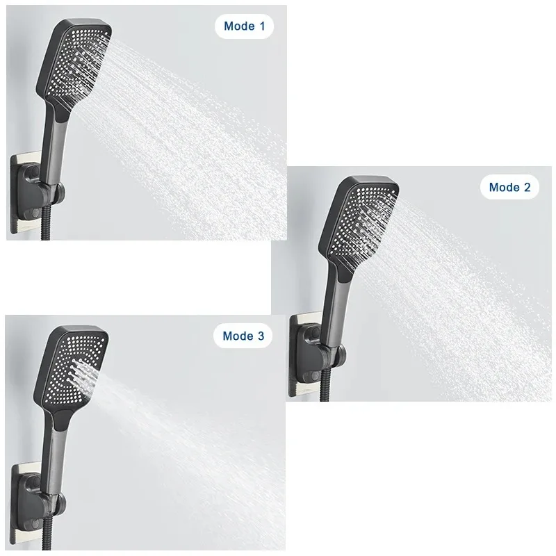 Gray Waterfall Bathtub Faucet With Hand Shower Brass Chrome Wall Mounted Bathroom Shower Mixer Tap Full Shower system Set 4