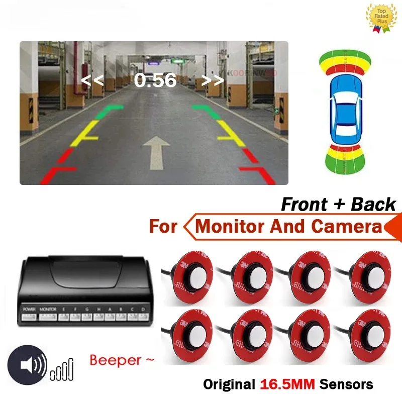 AHD Parktronic 13MM Flat Rotation Car Parking Sensors 8 Backlight Front Rear Buzzer 12V For Andriod DVD Video System