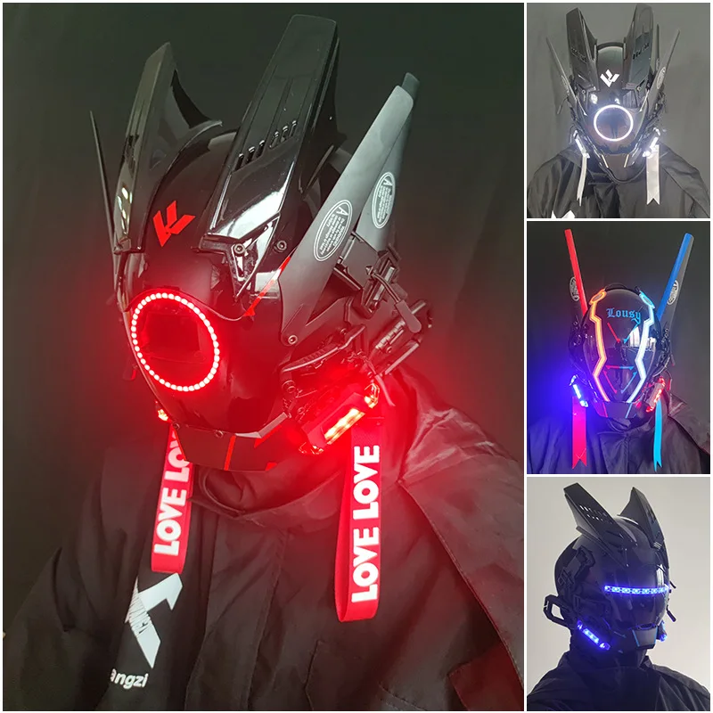 

27 Models Pipe dreadlocks Cyberpunk Mask Cosplay Shinobi Mask Special Forces Samurai Masks Triangle Project El With Led Light