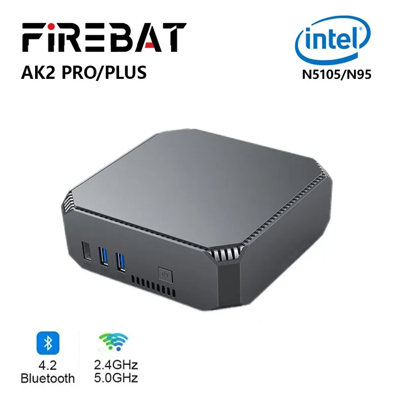 Mini PC FIREBAT AK2 PLUS PRO MiniPC Intel N95 N5105 Dual Band WiFi5 BT4.2 16GB 512GB Desktop Gaming Computer 4-Core 4-Thread