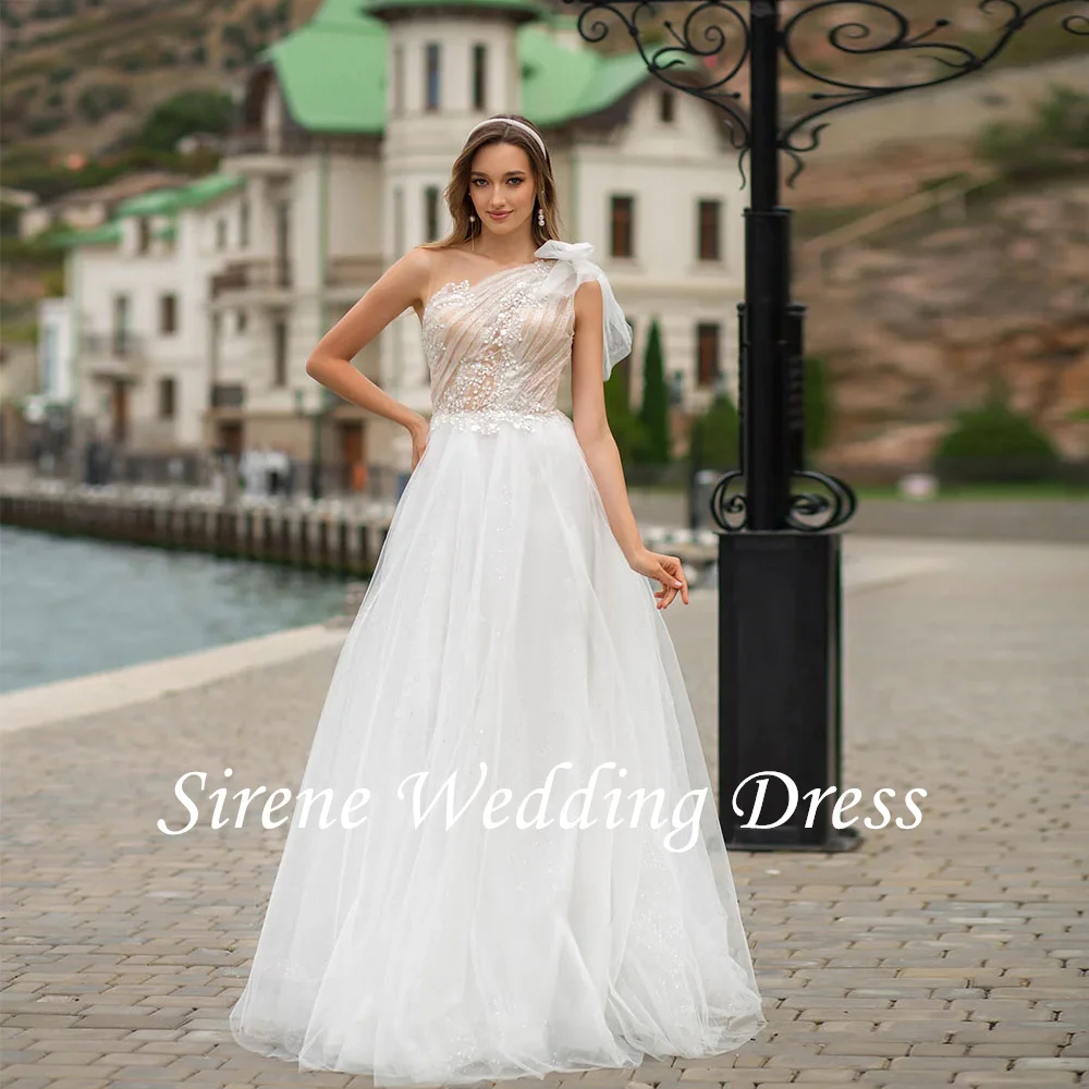 

Sirene Elegant One Shoulder Wedding Dresses Lace Appliques Backless Bridal Gown Sweep Train Robe De Mariée For Sexy Women