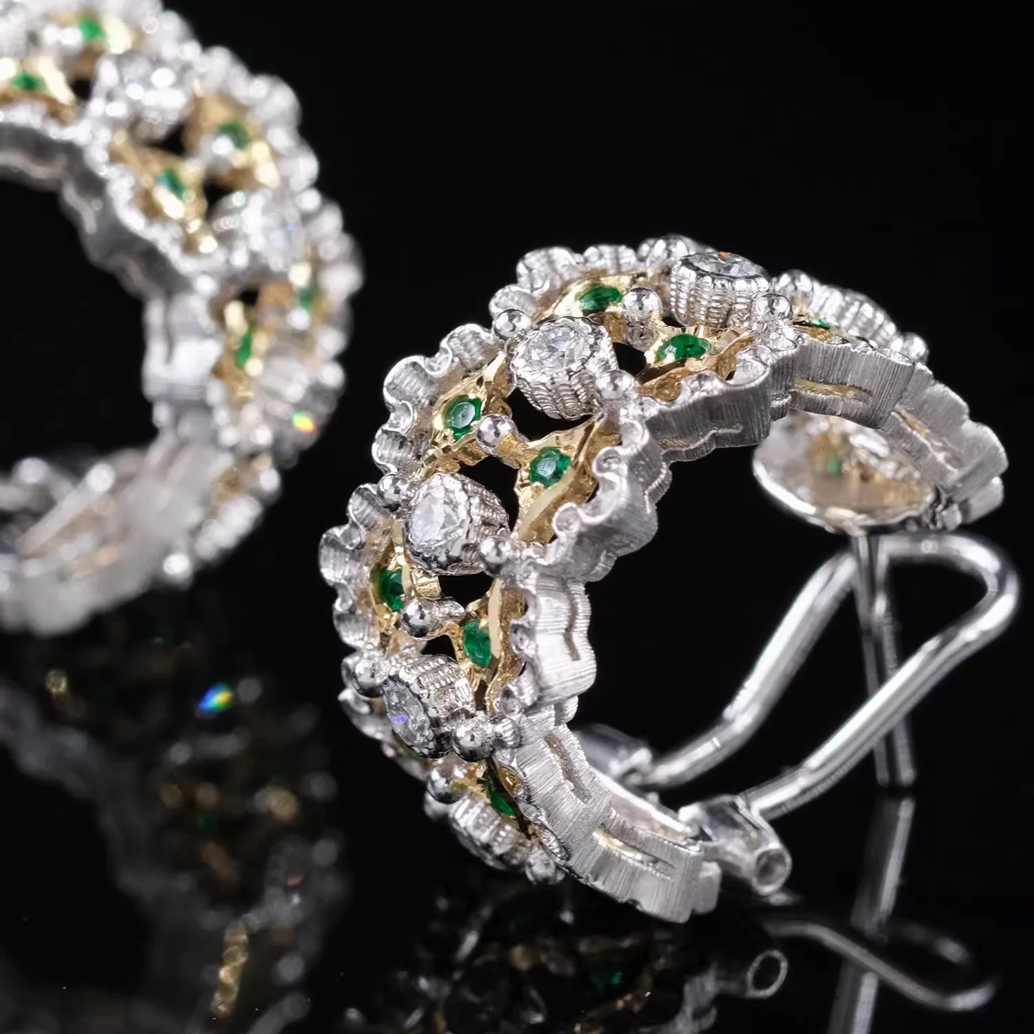 Italian Court-style Emerald Lace Earrings Trendy Vintage Elegant Out Earrings for Women Silver Wedding Party Gift Jewelry