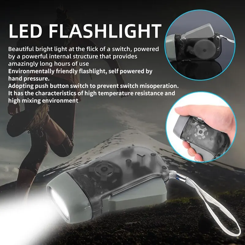 Handheld Flashlight 3 LED Hand Pressing Dynamo Crank Power For Outdoor Home