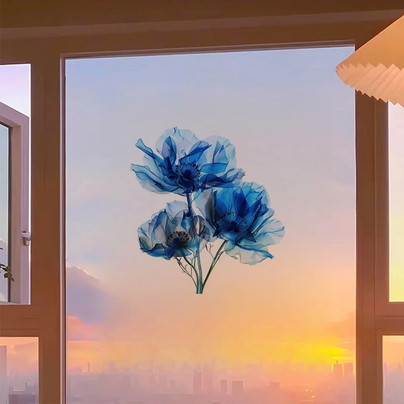 Blue Flowers Self-Adhesive Toilet Stickers Wall Decal Removable Reusable Vinyl Car Sticker For Bathroom Decor C1272#