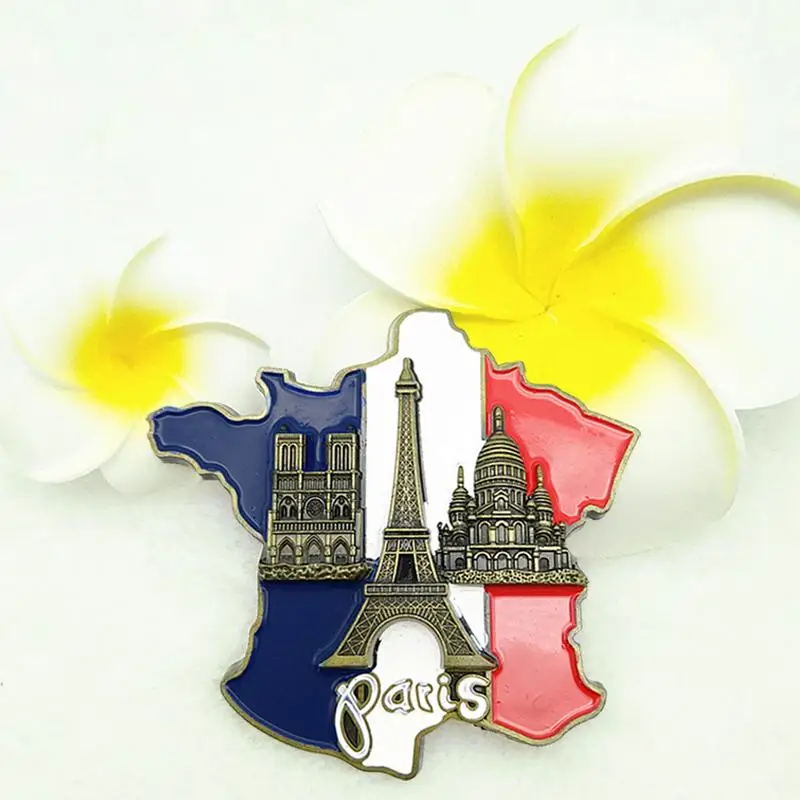 1 Pc Nieuwe Creatieve 3d Metalen Magneet Frankrijk Kaart Koelkast Sticker Hars Sticker Paris Toeristische Souvenir Home Decor