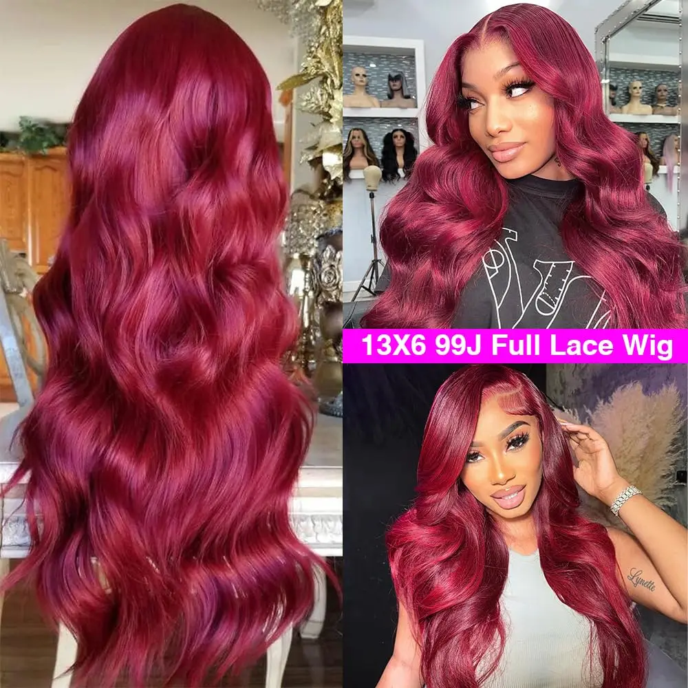 Burgundy 13x6 Hd Lace Frontal Human Hair Wig 220 Density Brazilian 13x4 Lace Front Wig 99j Body Wave Human Hair Wigs For Women 3