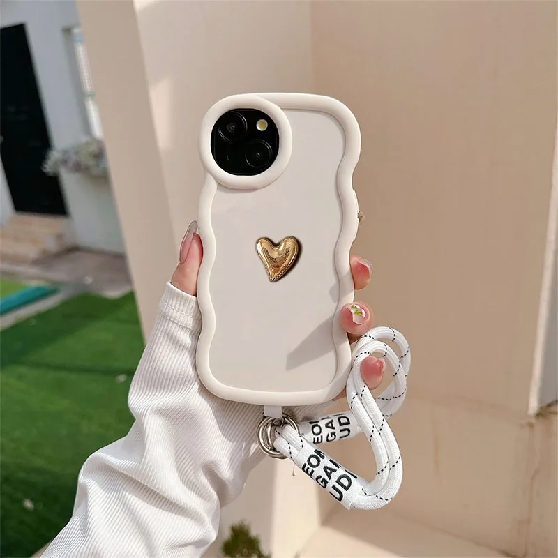 Love Wavy Frame Shockproof Phone Case with Lanyard - Enhanced Protection and Style