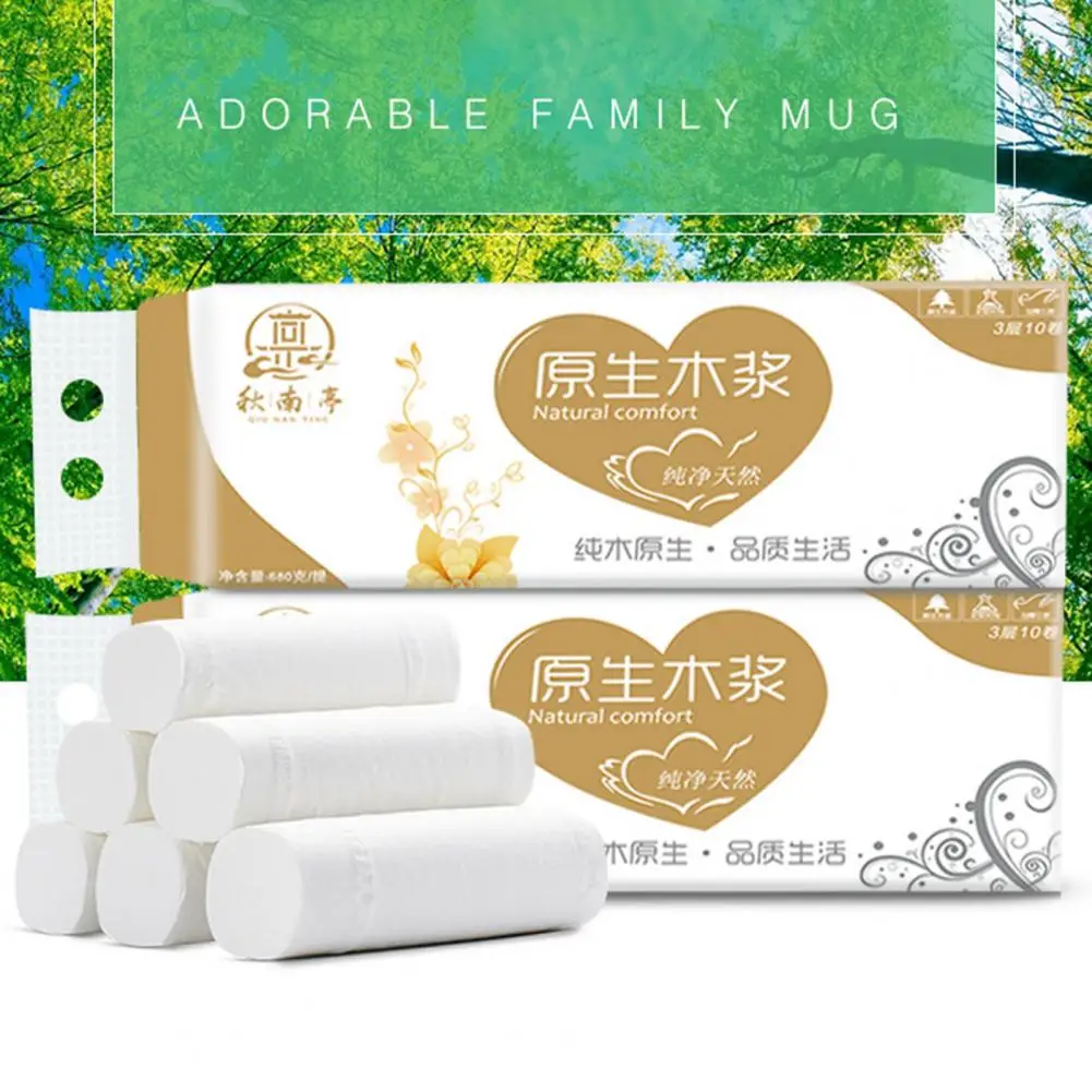 10 Rolls Convenient Roll Paper Strong Cleaning Thick Family Use Bathroom Tissue Kit