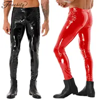 Male Motorcycle Tight Long Pants Two-way Zipper Crotch Sexy Trousers Fashion Patent Leather Skinny Pants Clubwear Leggings 1