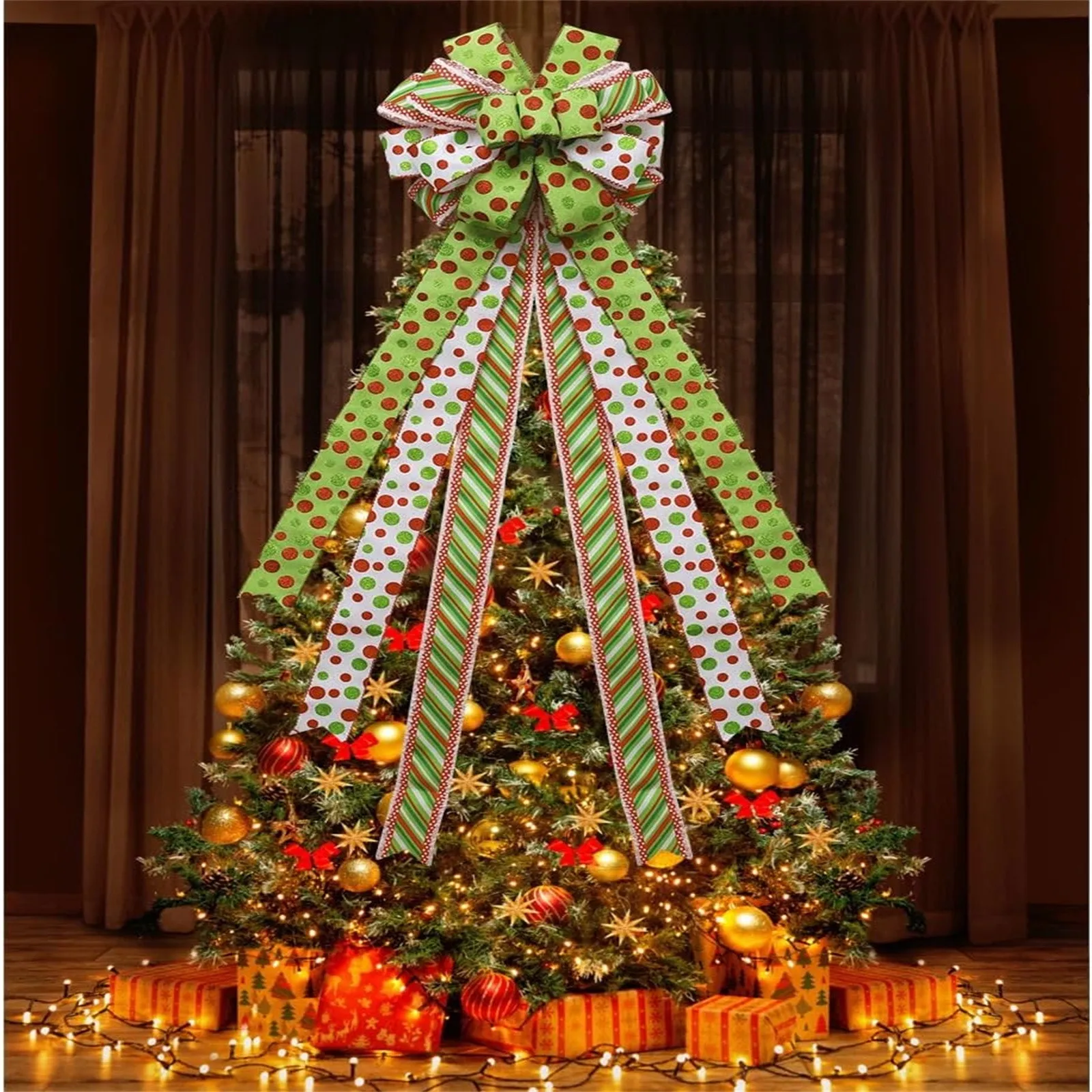 Juego De 6 Adornos Navideños Lauschaer - Bolas Y Gotas En Rojo, Verde Y Dorado Con Purpurina | Vidrio Soplado A Mano