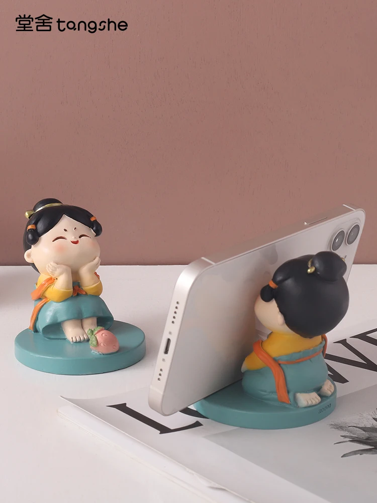 

Antique Tang Shi female mobile phone holder small ornaments creative home decorations living room office desktop girl gifts