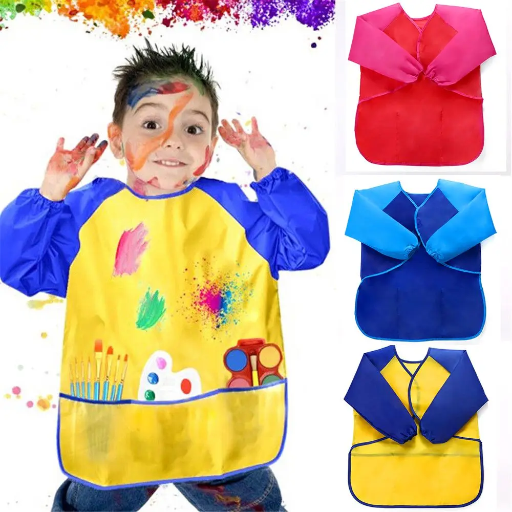 OSDUE Delantal Infantil Impermeable De Manga Larga Con Bolsillos – Colorido Para Pintar, Cocinar Y Manualidades, Talla Única Para Niños De 7 A 12 Años