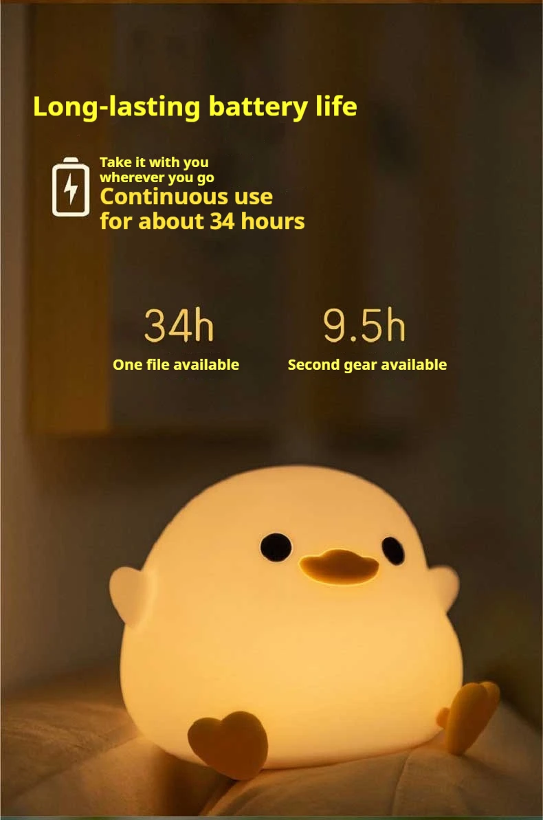 Description Picture 6 of itemDoudou Duck Silicone Night Light Children's Gift Soft Light USB Rechargeable Dimming Touch Lamp Sleeping Animal Decor Gift Lamp