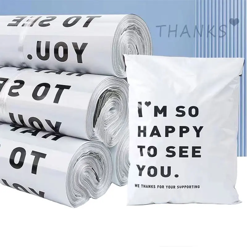 Express Bag 50Pcs White Thicken THANKS Printing Waterproof Clothing Parcel Packaging Envelope Courier Pouch