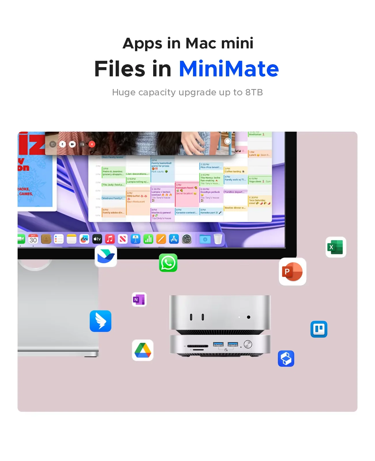 오리코 미니메이트 도크 & 스탠드 10Gbps 스토리지 확장 도크 (맥 미니 M4&M4 Pro 도킹 스테이션용, SD/TF3.0 512G 1T 2T 4T SSD 지원)
