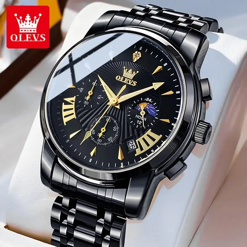 

OLEVS Quartz Watch for Men Luxury Stainless Steel Chronograph Auto Date Dial Waterproof Luminous Fashion Men's Wristwatch Reloj