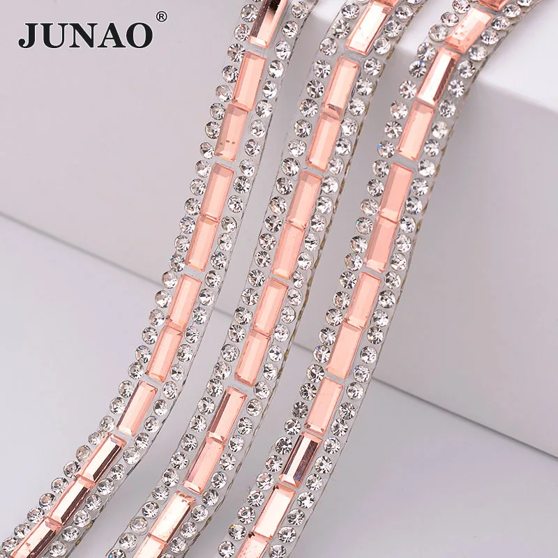 

JUNAO 5 Yard*8mm Glass Hot Fix Rhinestones Chain Trim Crystal Ribbon Applique Strass Banding for DIY Clothes Shoes Decoration