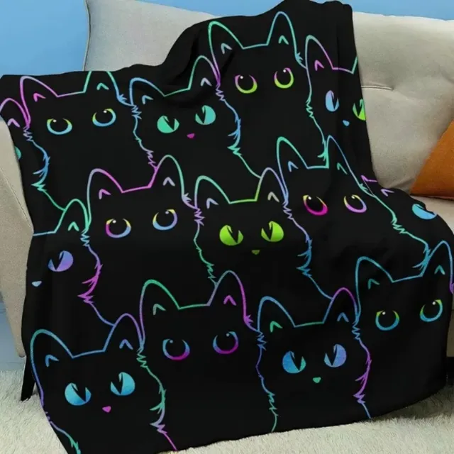 VIKAMA Cartoon Black Cat Flannel Blanket, Suitable for Office, Home Decoration, Beds, Sofas, Cars, and Nap Blankets VIKAMA Cartoon Black Cat Flannel Blanket, Suitable for Office, Home Decoration, Beds, Sofas, Cars, and Nap Blankets