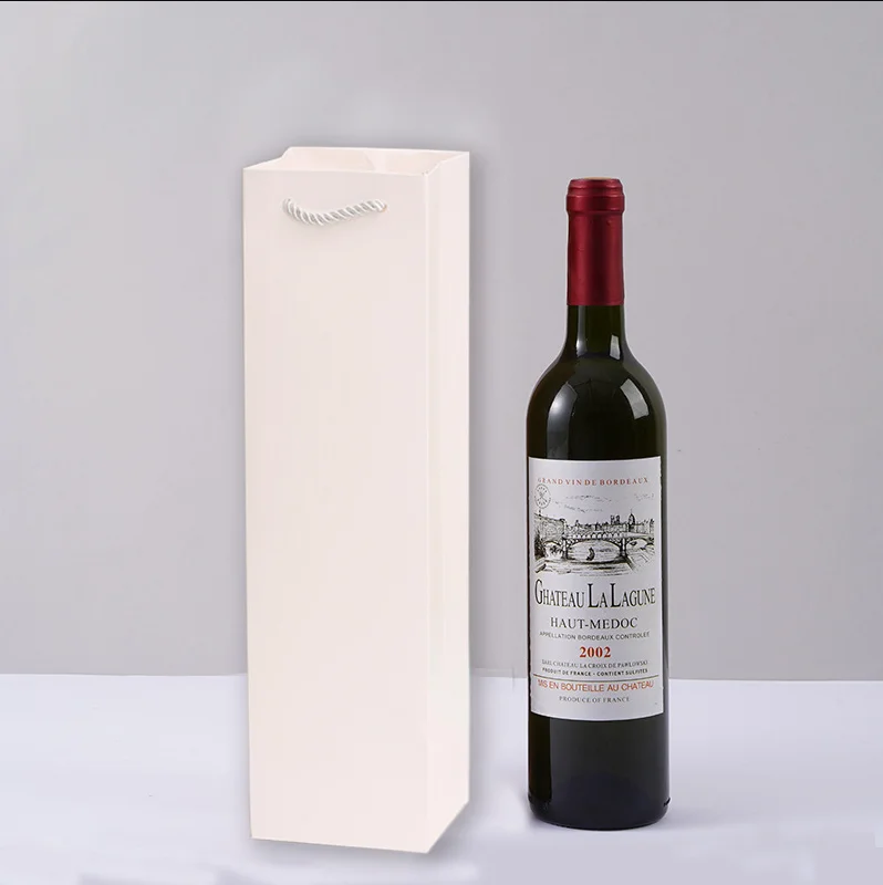 thumbnail image 1 of Bolso de mano para vino tinto, con asa roja atrevida, ventana gruesa, papel kraft, para una sola botella, para dos botellas, caja portátil para regalo de vino, 1 of 5