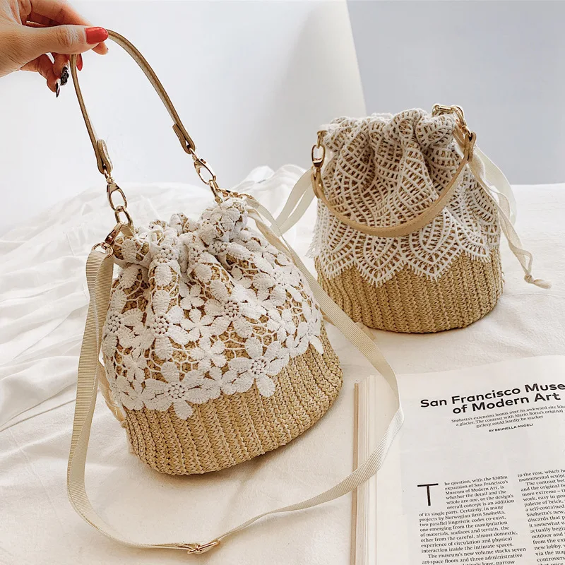 

Summer Large Capacity Straw Shoulder Bag Rattan Flower Leaf Beach Bags Woven Handle Bag Casual Lady Totes Shopping Handbag
