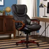 Executive Office Chair Wood Accents High Back Ergonomic Lumbar Support Adjustable Bonded Leather 3