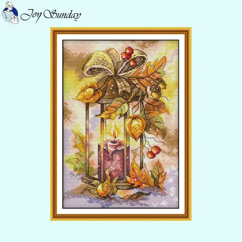 Four Seasons Lift Lamp Series Cross Stitch Kit 14CT Count 16CT 11CT Printed Canvas Embroidery Set DIY Living Room Decor Painting