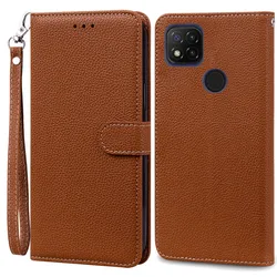 Elegant Wallet Flip Leather Phone Case with Soft Silicone - Premium Protection s for Redmi 9C (Brown -Strap)