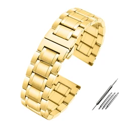 Elegant Curved End Stainless Steel Watchband Bracelet Strap - 16mm (Gold)