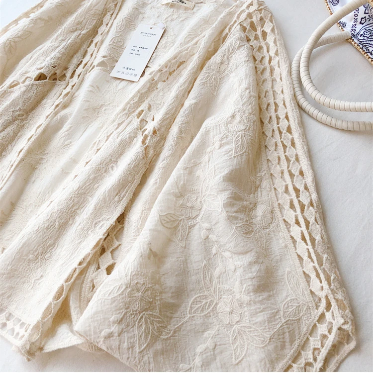 Youth Summer Beach Cotton Linen Embroidery Eyelet Hollow Out Open Stitch Cover-ups Ibiza Hippie Gypsy Boho Bohemian Top Swimwear 5