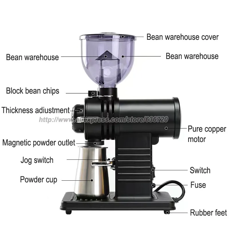Electric Coffee Grinder (220V-240V) / flat Titanium burr 78mm / 10 steps can be set (White) (Black)(Yellow) 4