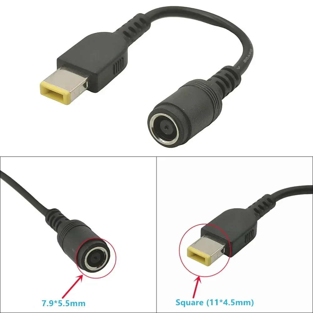 Adattatore da Jack Rotondo DC 7.9*5.5mm a Spina Quadrata, Cavo Convertitore per Caricabatterie IBM Lenovo Thinkpad 15cm