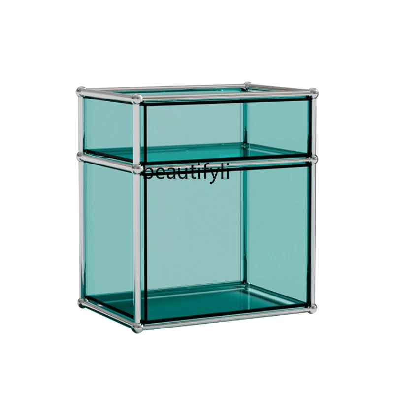 

Stainless Steel Mid-Ancient Bedside Table Acrylic Sofa Side Shelf Decorative Storage Cabinet
