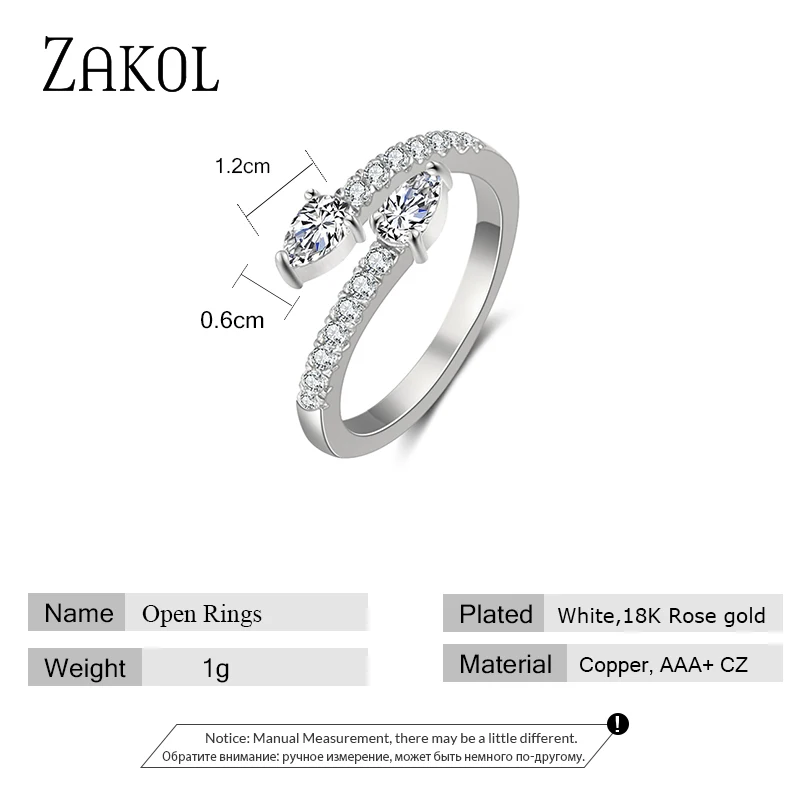 ZAKOL Trendy Stackable Open Rings Cubic Zircon Crystal Adjustable Ring for Women Elegant Wedding Party Jewelry RP2145 Finger Ring Opening Ring Adjustable Rings Zircon Crystal Ring Wedding Rings Wedding Ring