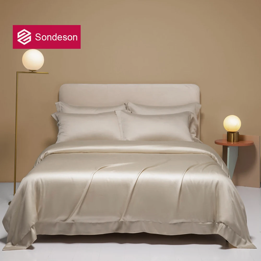 Sondeson Summer Nature 100% Silk Bedding Set Solid Color Duvet Cover Pillow Case Bed Sheet Quilt Cover King Queen For Deep Sleep