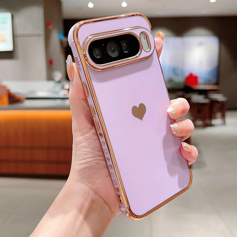 Shockproof Luxury Love Heart Silicone Soft TPU Case with Electroplate Bumper