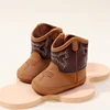 0-12 Months Baby Boots Soft Brown PU Leather Tall Cowboy Boots New Style Spring and Autumn Prewalking Shoes for Boys and Girls 1