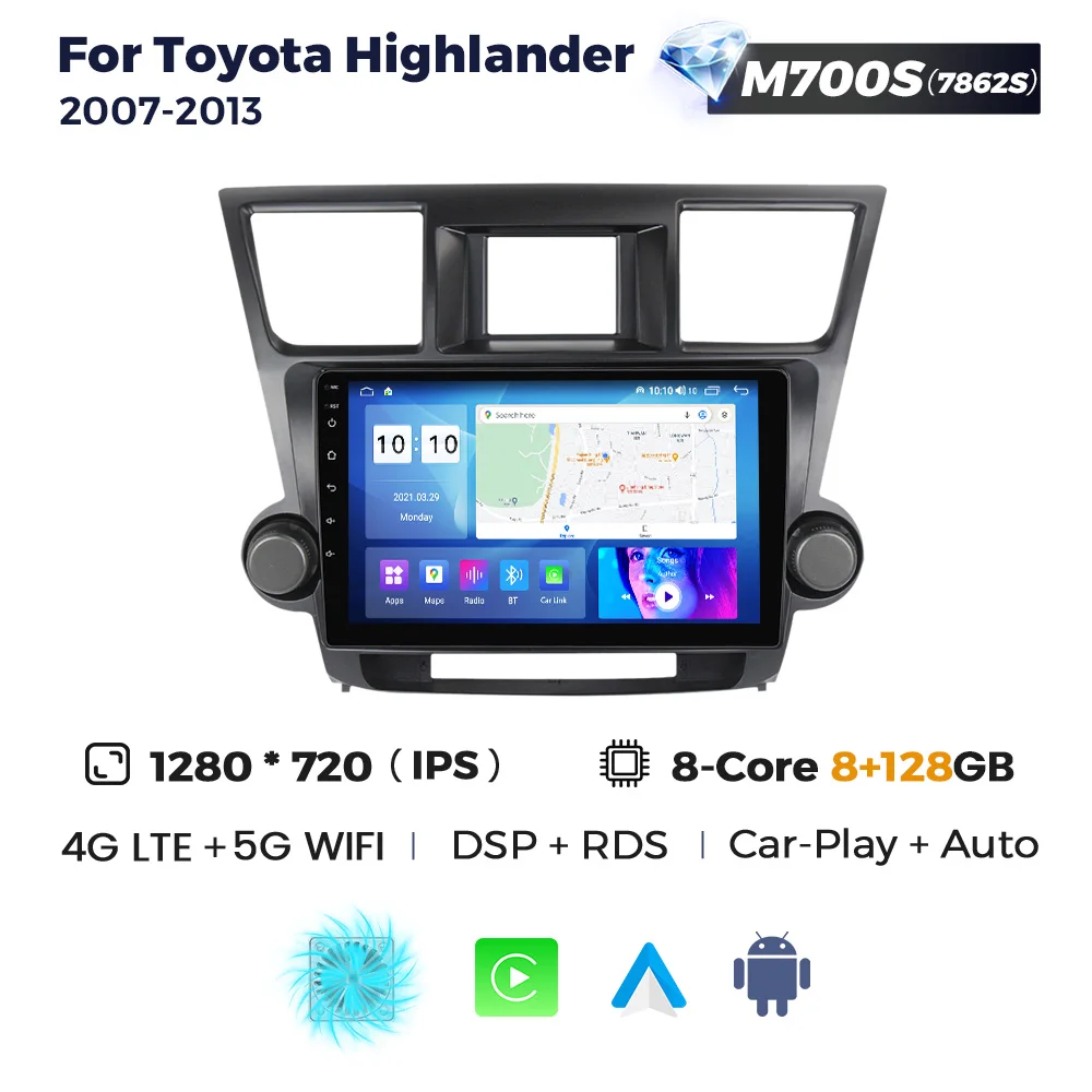 thumbnail image 1 of Sistemas inteligentes para automóvil con Android de 8 núcleos para Toyota Highlander 2007-2013, estéreo BT, GPS, Carplay inalámbrico automático, DSP 2Din, todo en uno, 1 of 5