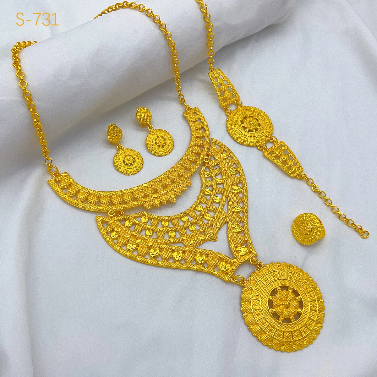 SUVAN Dubai Indian Necklace & Earrings Set - 24K Gold Plated Bridal Jewelry, African Wedding Gift