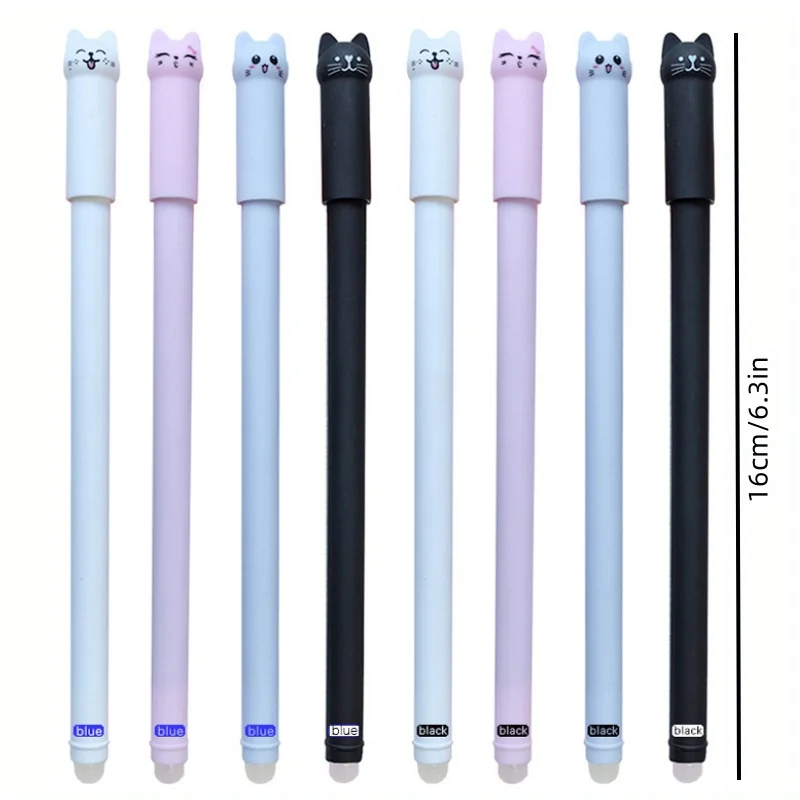 0.5mm Cat Animal Erasable Gel Pens Set Washable Handle Magical Eraser Gel Pen Blue/Black Ink Erasable Refills Rod Office Writing 6