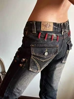 Women's Low Rise Jeans Harajuku Japanese Denim Pants Y2k Skinny Jean Bootcut Jeans High Street American Retro Grunge Cyber Punk - Image 2