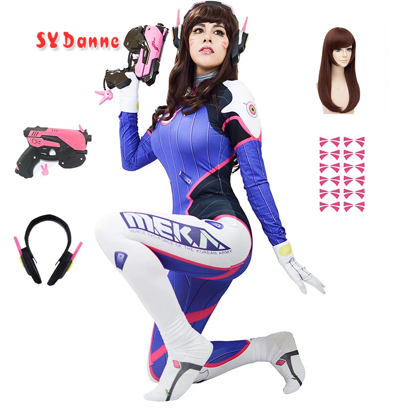 

Dva Cosplay Costume Game Female Adult child Lycra 3D Printing Spandex Halloween Party Zentai Wig Suits Gun D.Va Cosplay