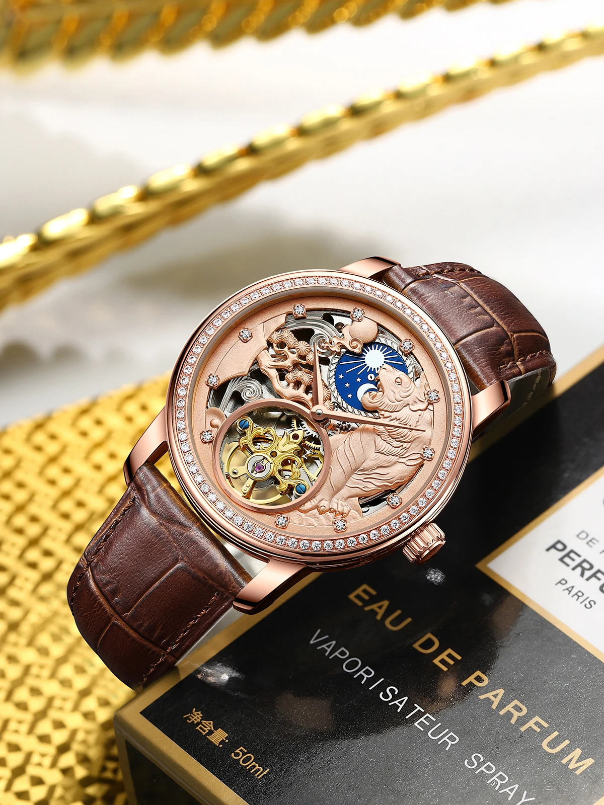 AILANG Golden Tiger Watch Fashion Classic Diamond Men's Watch Mechanical Automatic Winding New Luxury