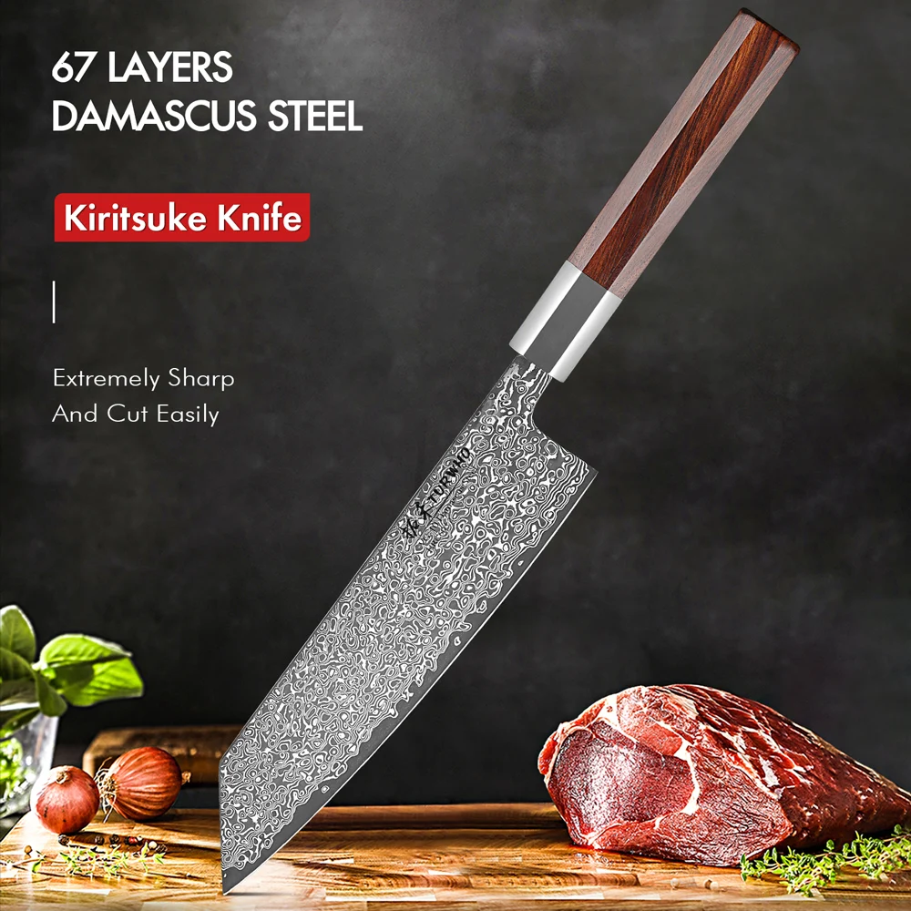 

Японский ручной Кованый нож Kiritsuke TURWHO, кухонные инструменты из дамасской стали, 67 слоев, острый Мясницкий, 7 дюймов