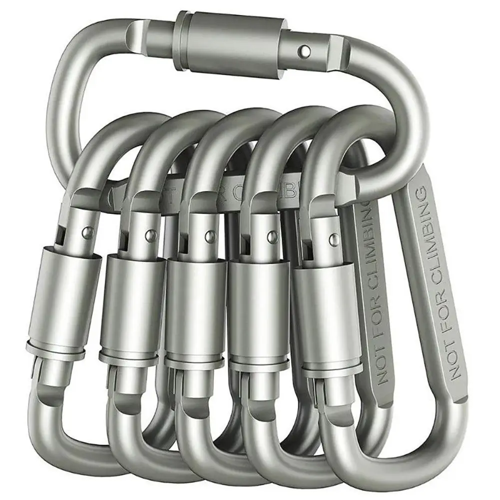 6Pcs 8cm D Type Locking Carabiner Keychain Clip Heavy Duty Aluminum Alloy Carabiner For Camping Hiking