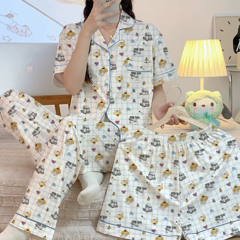 Cartoon puppy ladies pajamas spring and autumn season 2025 new short-sleeved shorts pants girls homewear three-piece suit