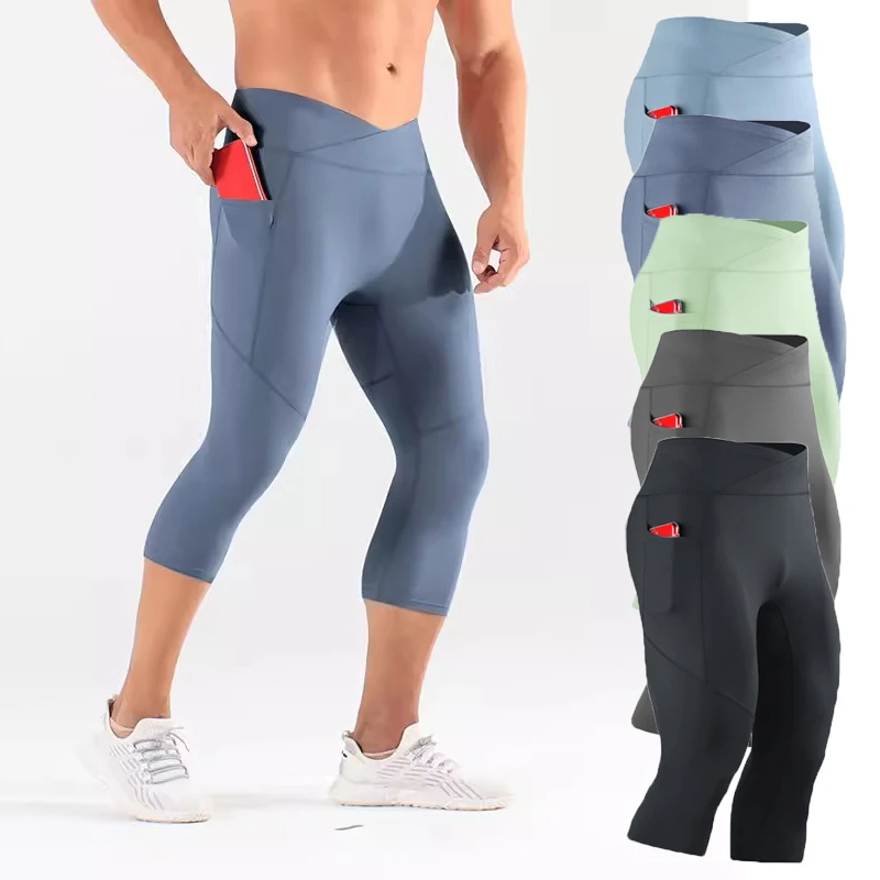 Men Kid Boy Girl GYM Capri Running Tight Pants Basketball Football Soccer Exercise Sport 3/4 Cropped Kneelet Leggings Shorts 562 sports shorts sports leggings compression pants